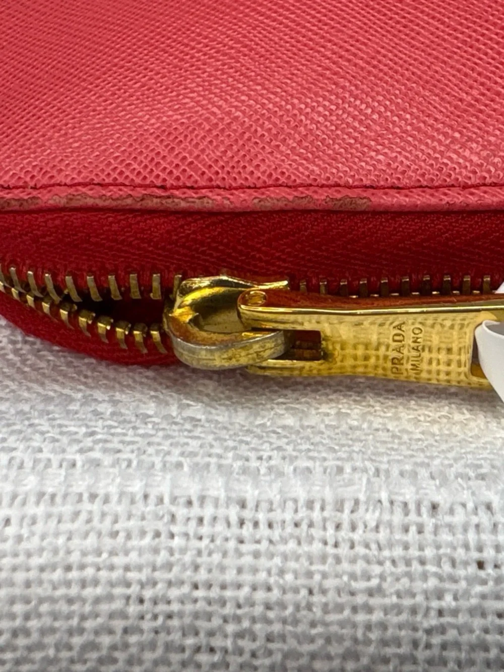 Prada Saffiano Leather Zip Around Wallet Pink OS Luxury